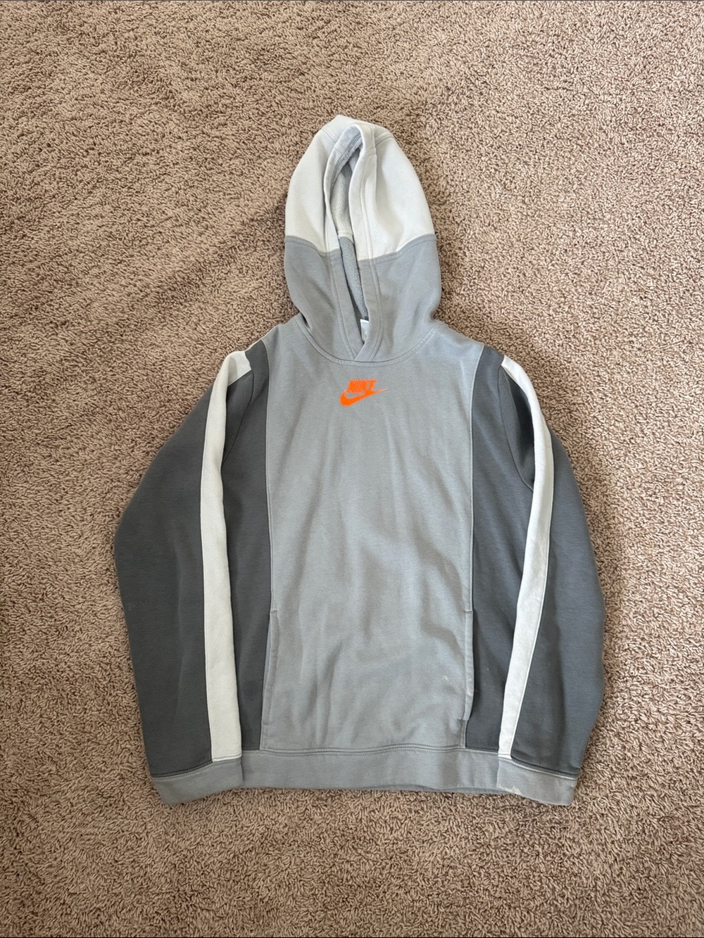 Nike Gray and Dark Gray Pullover Hoodie with Orange Swoosh